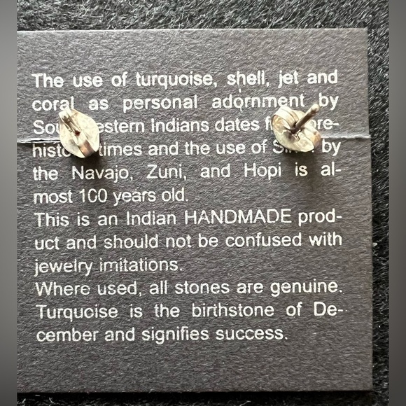 Vintage Genuine Indian Handmade Turquoise & Sterling Sliver Pierced Earrings - Picture 2 of 8